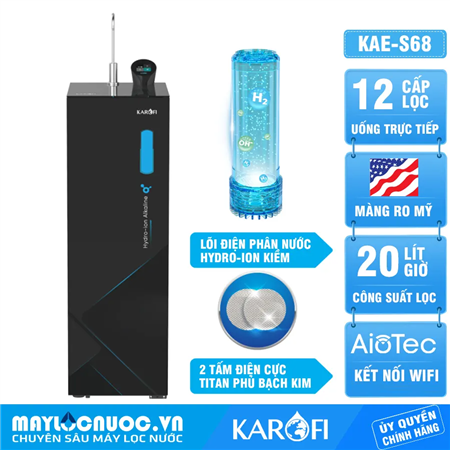 Máy lọc nước Hydro-ion kiềm Karofi KAE-S68 - 12 lõi lọc