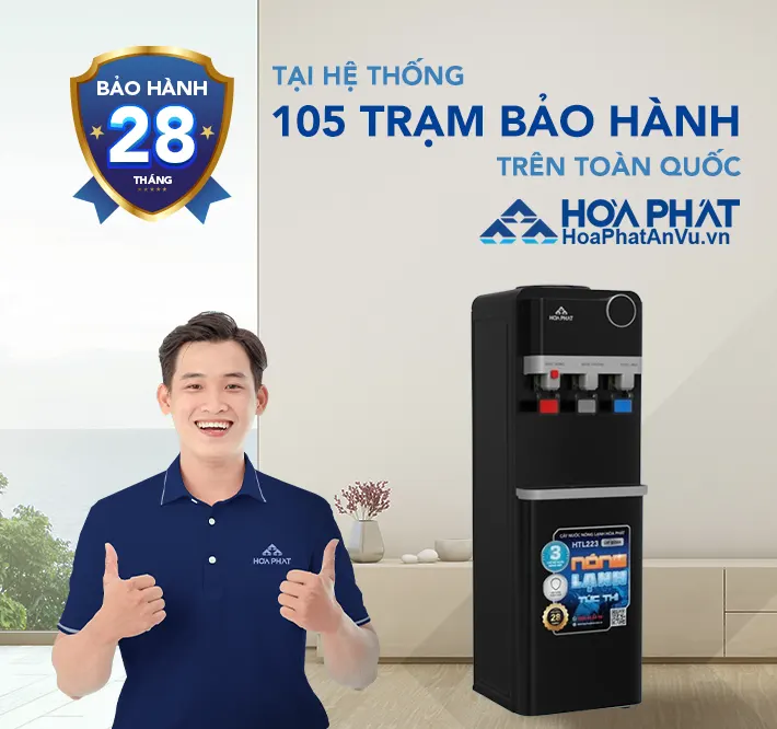 Bảo hành 28 tháng Cây nước nóng lạnh Hòa Phát HTL223