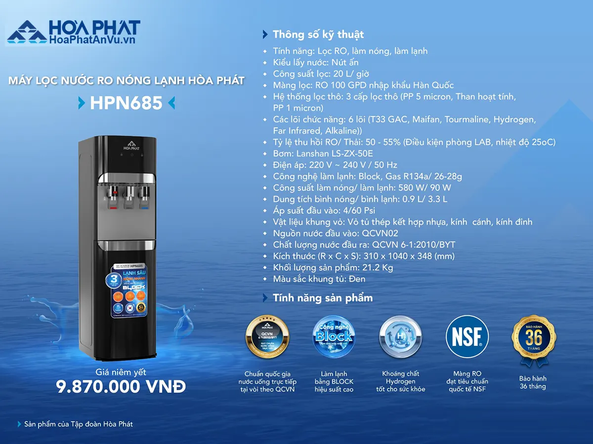 Máy lọc nước nóng lạnh Hòa Phát HPN685