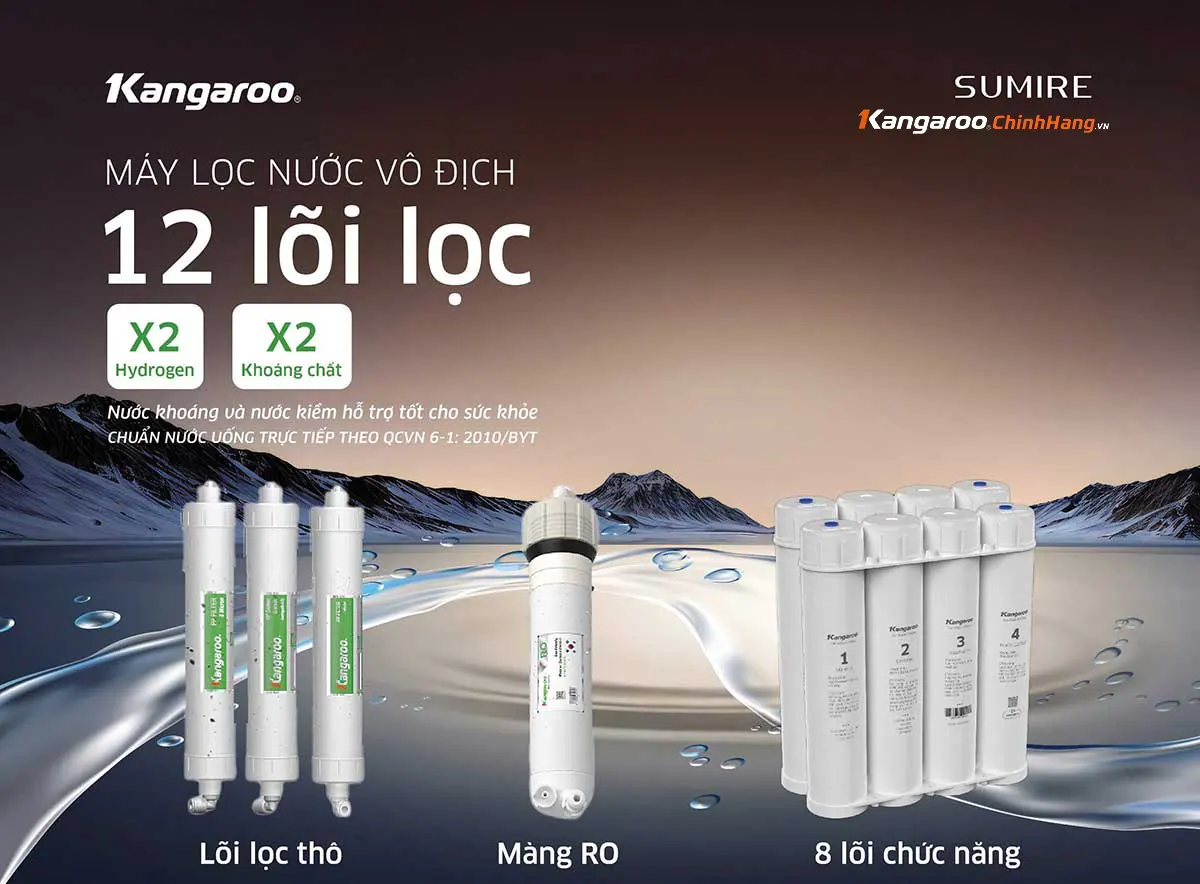 12 lõi lọc Máy lọc nước Kangaroo Hydrogen ion kiềm KGHC12A2