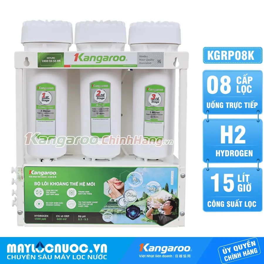 Máy lọc nước Kangaroo Hydrogen KGRP08K - 8 Lõi Mới 2025