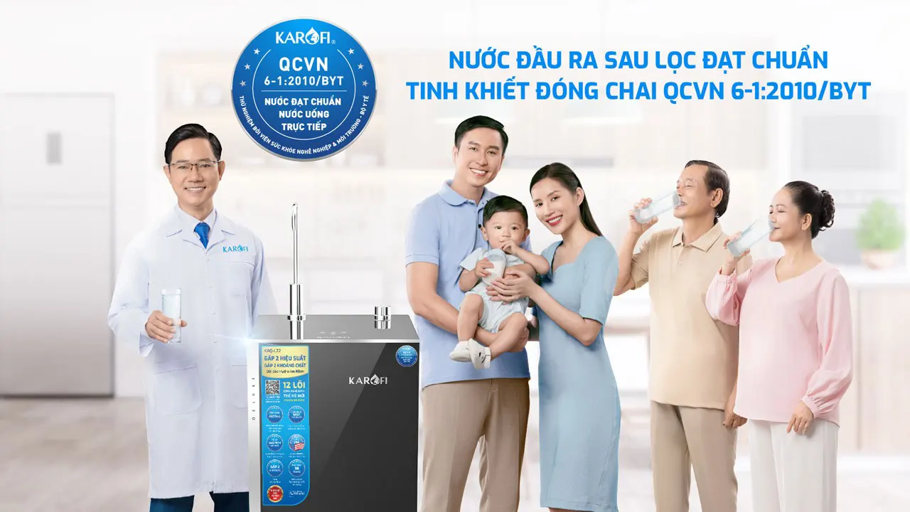 Chuẩn nước uống đóng chai  máy lọc nước Karofi KAQ-L22 