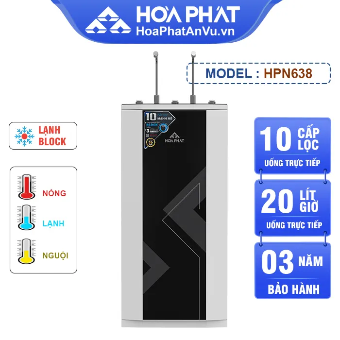 Máy lọc nước nóng lạnh Hòa Phát HPN638 - Lạnh Block