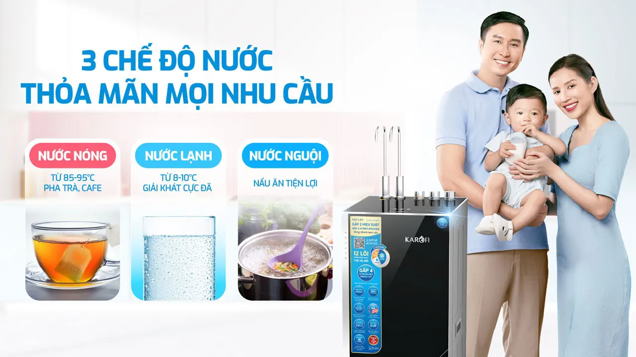 3 chế độ nước thỏa mãn nhu cầu Máy lọc nước nóng lạnh Karofi Karofi KAD-L85