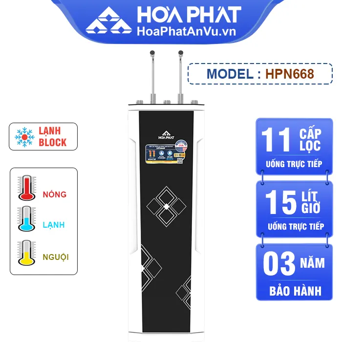 Máy lọc nước nóng lạnh Hòa Phát HPN668 - Lạnh block