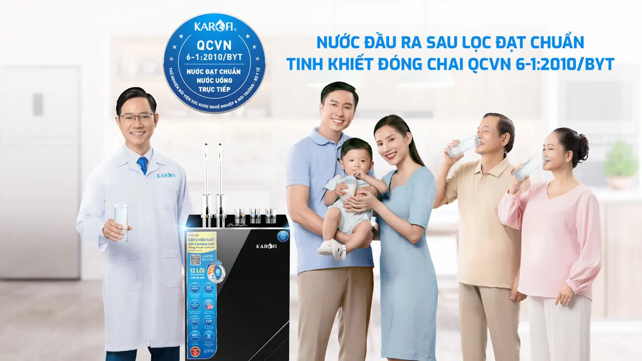 Nước đạt chuẩn uống trực tiếp máy lọc nước nóng lạnh Karofi KAD-L82