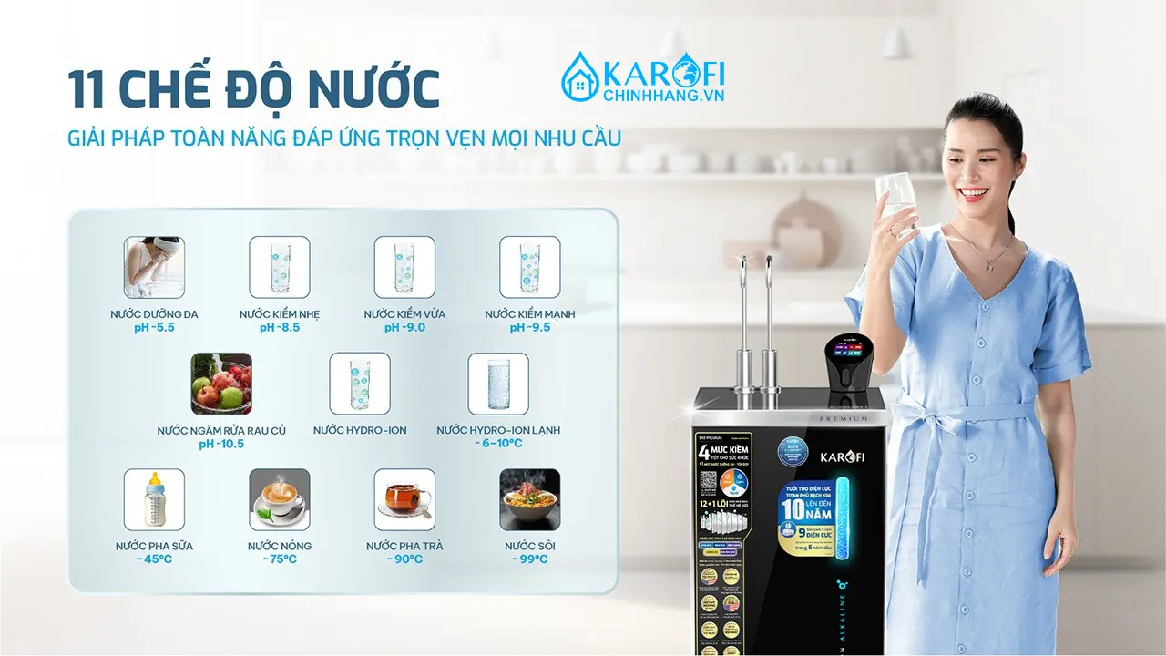 Máy lọc nước nóng lạnh Hydro-ion Kiềm Karofi SA9 PREMIUM