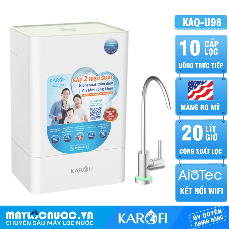 Máy lọc nước Karofi KAQ-U98 - 10 Lõi Thông Minh - Mới 2024