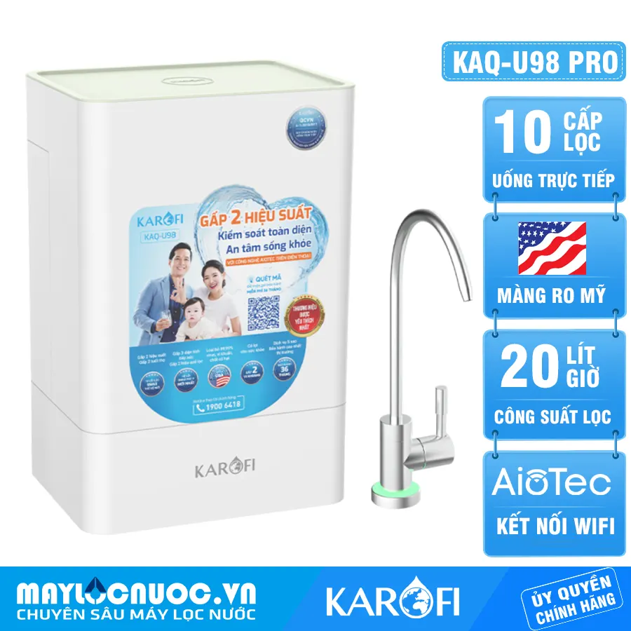 Máy lọc nước Karofi KAQ-U98 Pro - Vòi LED, 10 lõi lọc