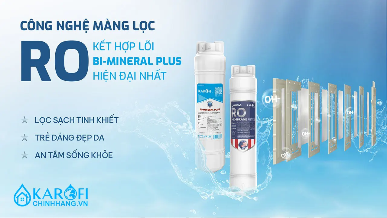 Màng RO Máy lọc nước nóng lạnh Hydro-ion Kiềm Karofi SA8 PREMIUM