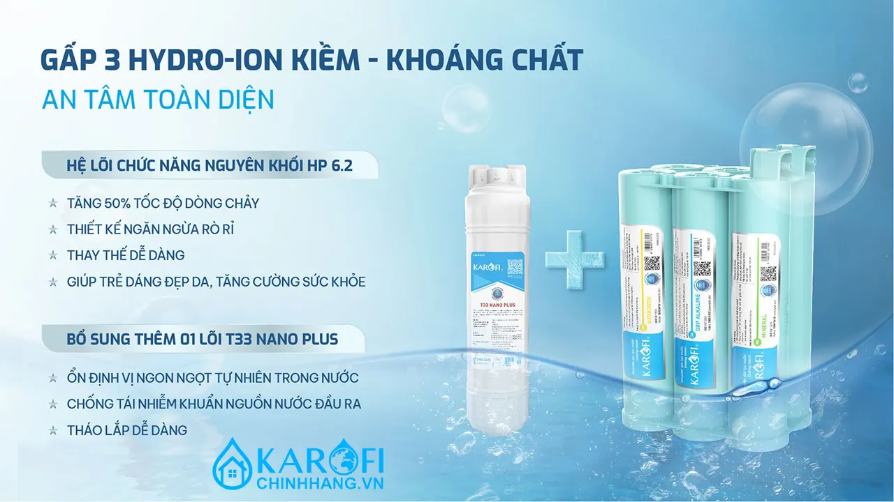 Máy lọc nước nóng lạnh Hydro-ion Kiềm Karofi SA8 PREMIUM