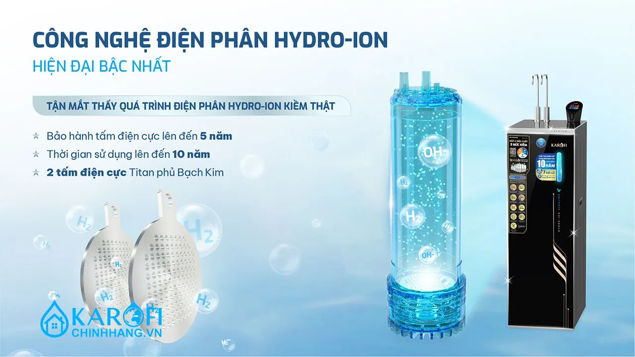 Máy lọc nước nóng lạnh Hydro-ion Kiềm Karofi SA8 PREMIUM
