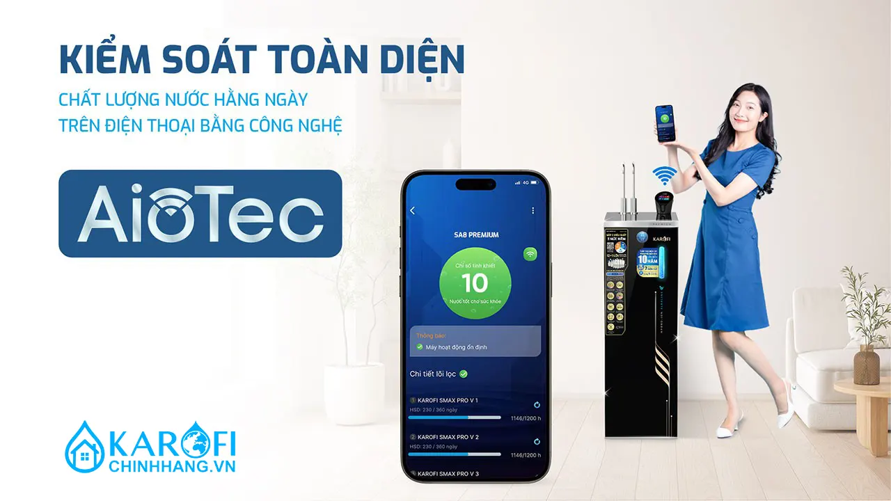 Công nghệ aiotec Máy lọc nước nóng lạnh Hydro-ion Kiềm Karofi SA8 PREMIUM