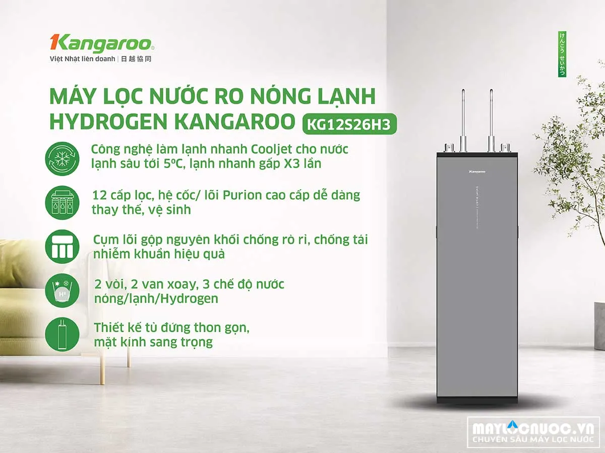 Máy lọc nước Kangaroo Hydrogen nóng lạnh KG12S26H3